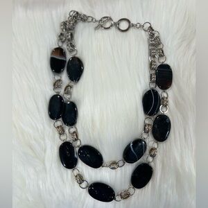 Black and Silver Double Strand Necklace